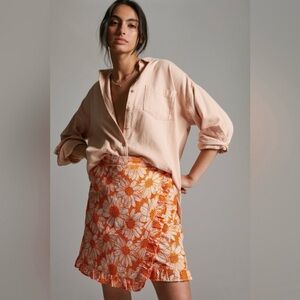 Womens Anthropologie Plenty by Tracy Reese Embroidered Floral Orange Skirt Sz XS